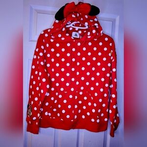 NEW Disney Hoodie Womens  XS Minnie Mouse Red Polka Dot Cosplay Parks Ears